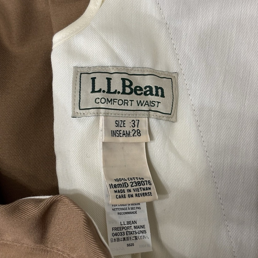 LL Bean Mens Wrinkle Free Dress Chino Pants Pleated Front 37/28 Toasted Coconut - Picture 4 of 5